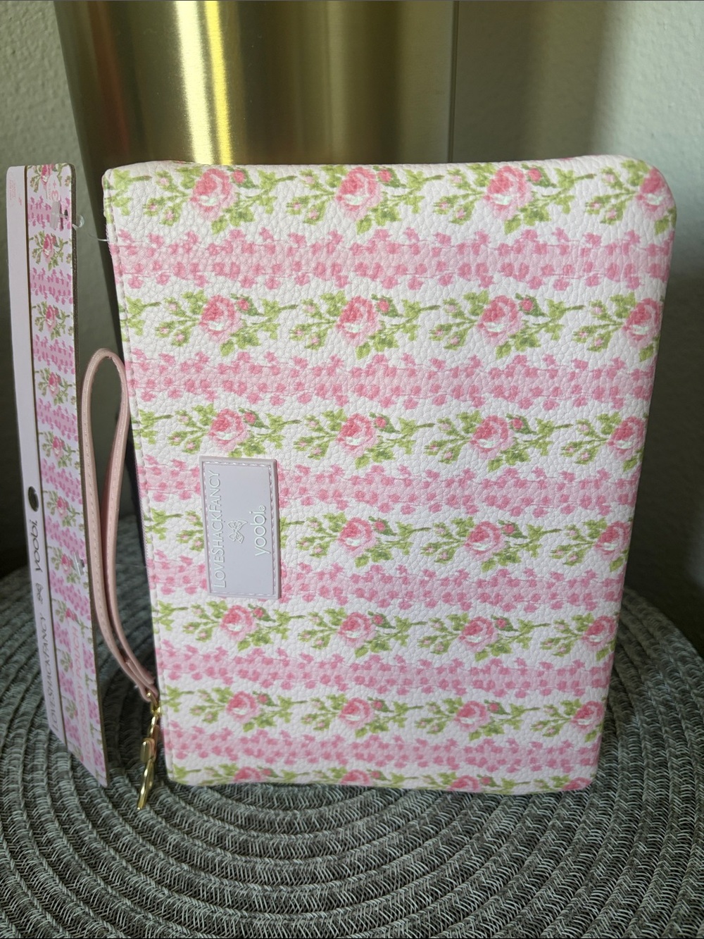 NWT Love Shack Fancy X Yoobi Blooming Heriloom Flat Zip Pencil Case W/ Strap